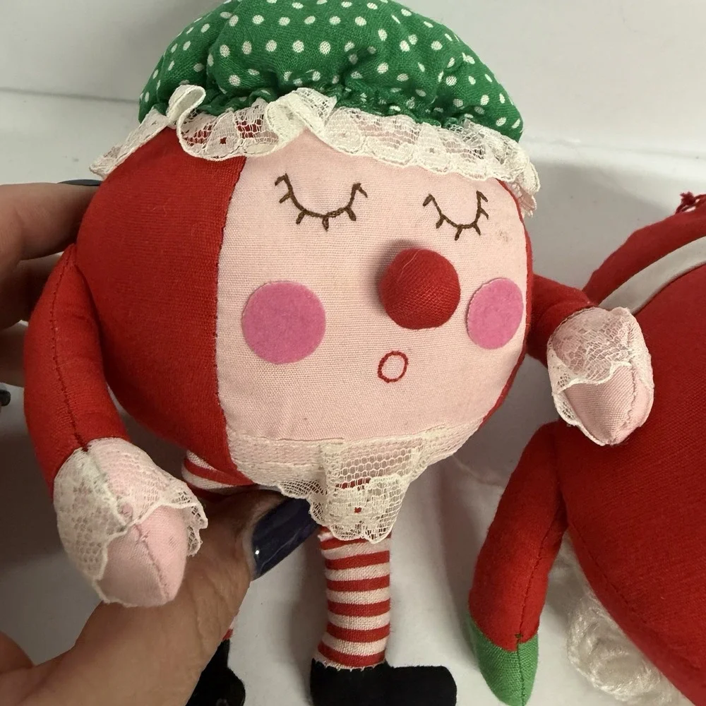 VTG Handmade Mr And Mrs Clause‎ Sleepy Santa Plush Ornaments Rollie Pollie